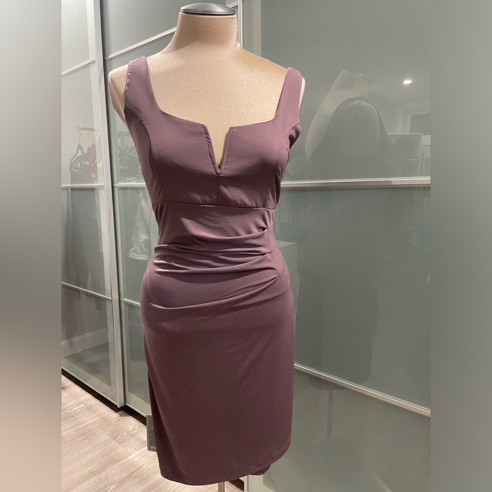 Le Chateau Purple Bodycon Dress Plunge Neckline Cocktail